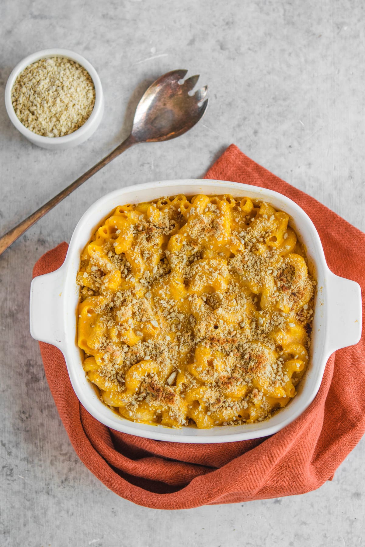 baked vegan mac and cheese in large dish