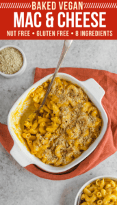 This Baked Vegan Mac and Cheese is so simple that you'll want to make it all the time, and so delicious that you'll have to! Gluten Free, Nut Free, and made with only 8 Ingredients. #vegan #plantbased #glutenfree #nutfree #dairyfree #macandcheese #comfortfood #healthyrecipes #easydinner via frommybowl.com
