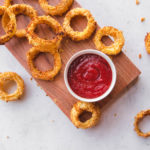 These Healthy Vegan Onion Rings are Fat Free and an easy Side Dish! #plantbased #onionrings #vegan #healthy #oilfree #easyrecipe #fatfree