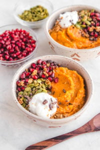 These Sweet Potato Breakfast Bowls are a healthy and easy vegan breakfast #vegan #grainfree #sugarfree #breakfast #sweetpotato #glutenfree