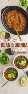Slow Cooker Vegan Bean & Quinoa Chili #vegan #mealprep #slowcooker #plantbased