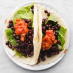 black bean tacos with salsa and spinach