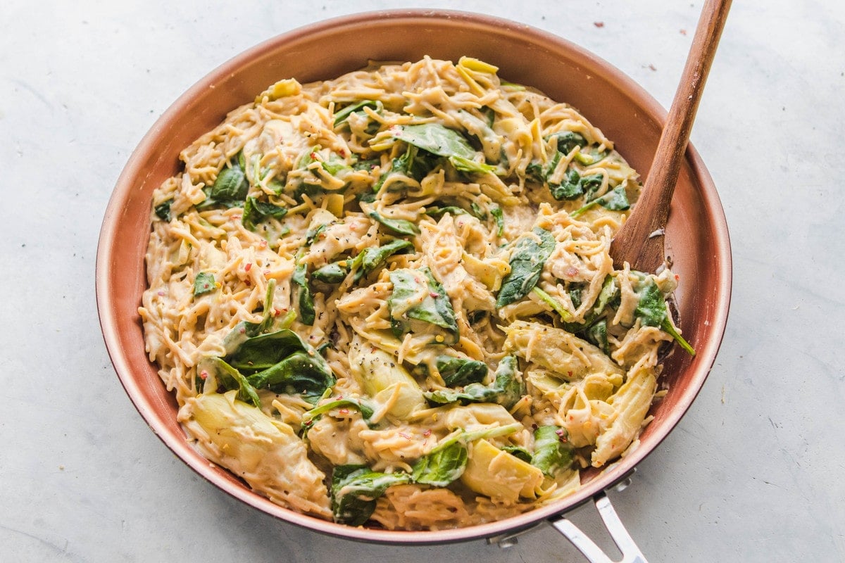 One Pot Spinach Artichoke Pasta Dairy Free From My Bowl