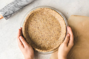 3 Ingredient Pie Crust that is healthy, vegan, grain free, and oil free! Perfect for quiches, pies, and more. #vegan #plantbased #piecrust #healthypiecrust #oilfree #dessert #quiche #glutenfree via frommybowl.com