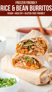 These Rice & Bean burritos taste AMAZING, but are so easy to make! They're also freezer-friendly, which make them perfect for an easy Dinner, Meal Prep or a Grab-and-go Meal. #vegan #plantbased #burrito #mealprep #easydinner #riceandbeans #beanburrito #texmex via frommybowl.com