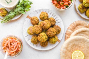 falafel with pita on white plate