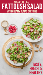 This plant based Fattoush Salad with Creamy Tahini Dressing is healthy, vegan, and easy to make! Full of veggies, fresh herbs, and flavor. #vegan #plantbased #fattoush #salad #saladrecipe #oilfree #healthyveganrecipe #springsalad via frommybowl.com