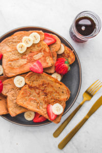 vegan french toast with strawberries and bananas