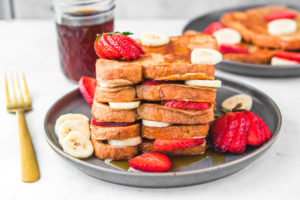 vegan french toast with strawberries and banana