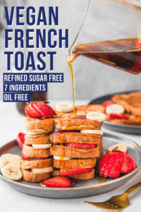 This Vegan French Toast is perfect for brunch or a healthy breakfast! Made with only 7 healthy ingredients and free of oil and refined sugars. #vegan #plantbased #frenchtoast #dairyfree #sugarfree #toast #breakfast #brunch #healthybreakfast via frommybowl.com