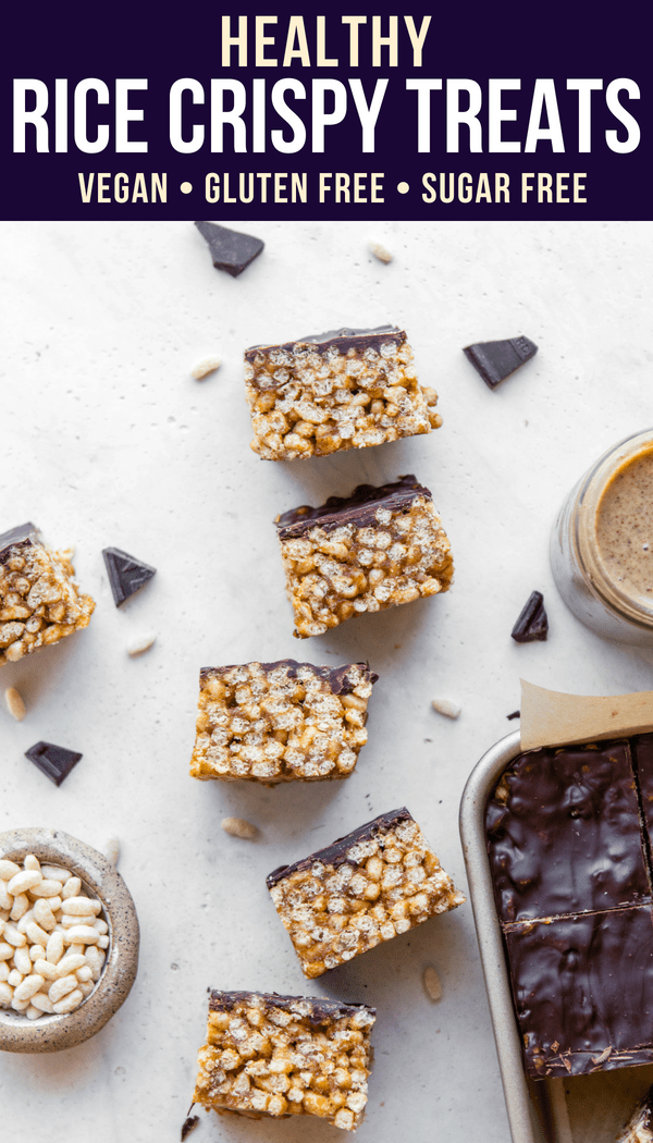 Gluten-Free and Vegan, these Healthy Rice Crispy Treats require only 4 ingredients and are sweetened with fruit! Made with Almond Butter and Dates, they're a perfect treat for kids and adults. #ricecrispytreats #healthy #healthydessert #plantbased #glutenfree #nobake #vegan #vegandessert #kidfriendly via frommybowl.com