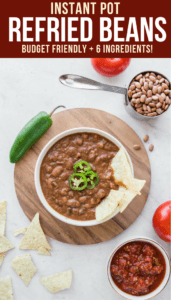 These Instant Pot Refried Beans bring BIG flavor, but are made with only 6 ingredients! Perfect with Tacos, Burritos, Nachos, or Rice. #refriedbeans #vegan #plantbased #budgetfriendly #pressurecooker #beans #mealprep via frommybowl.com