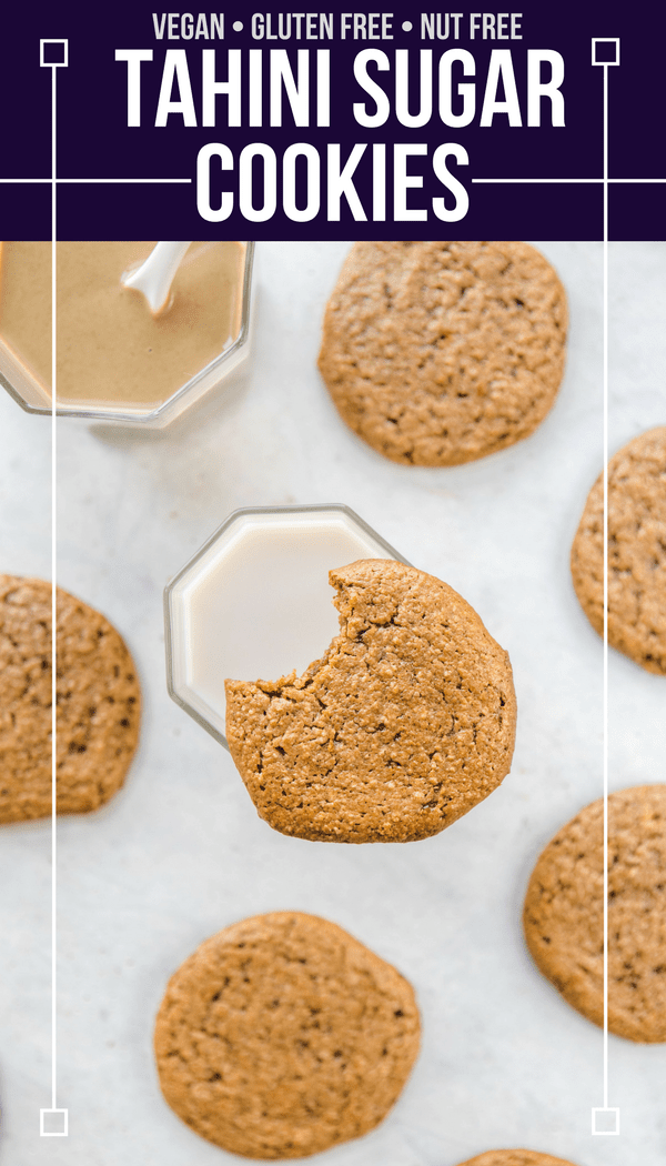 Vegan, Gluten Free, and Oil-Free, these Tahini Sugar Cookies are a healthy dessert -- but hardly taste like it! With crispy edges and soft and chewy centers, they're perfect on their own or with a glass of non-dairy milk. #vegan #plantbased #nutfree #dessert #healthydessert #healthycookies #glutenfree #tahini #sugarcookies via frommybowl.com
