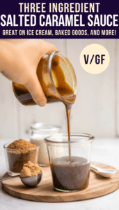 This Salted Caramel Sauce tastes yummy and decadent but is made with only 3 healthy ingredients! Gluten Free, Dairy Free, and Refined Sugar-Free. Serve it with Ice Cream, Baked Goods, and more! #vegan #plantbased #saltedcaramel #caramel #caramelsauce #glutenfree #refinedsugarfree #healthydessert #healthycaramel #dairyfreecaramel #vegandessert via frommybowl.com