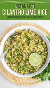 This 4 Ingredient Instant Pot Cilantro Lime Rice is Easy, Healthy, and Tasty! Serve it alongside Beans, Tacos, or in Burritos for quick weeknight dinner. #instantpot #vegan #plantbased #cilantrolimerice #mealprep #sidedish #texmex #oilfree via frommybowl.com