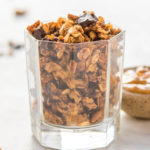 peanut butter cup granola in glass jar