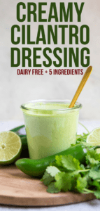 Use this Creamy Cilantro Dressing with Salad, over Tacos, as a Dipping Sauce, and more! It's Dairy-Free, Vegan, and made with only 5 ingredients. #vegan #plantbased #dressing #cilantrodressing #dairyfreedressing #saladdressing #vegansaladdressing #mealprep #oilfreedressing via frommybowl.com