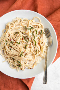 close up photo of garlic sauce cream pasta