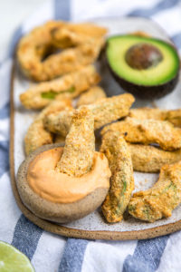 avocado fries dunked in vegan chipotle mayo