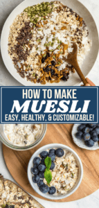 This Homemade Muesli Recipe couldn't be easier! A combination of nuts, seeds, and oats, this is a perfect healthy and filling breakfast, especially for summer or meal prep. #muesli #summerbreakfast #plantbased #overnightoats #birchermuesli #glutenfree #vegan #plantbased via frommybowl.com