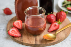 roasted strawberry balsamic vinaigrette in glass jar