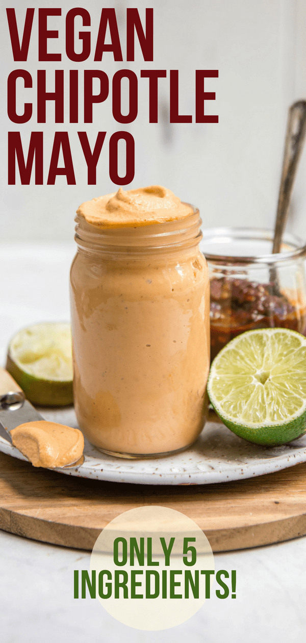 Spicy and Creamy, this Vegan Chipotle Mayo tastes just like the real deal but is made with only 5 healthy ingredients! Perfect on sandwiches, as a dip with fries, and more! #plantbased #vegan #mayo #chipotlemayo #diprecipes #easyvegandips #mealprep #glutenfree via frommybowl.com