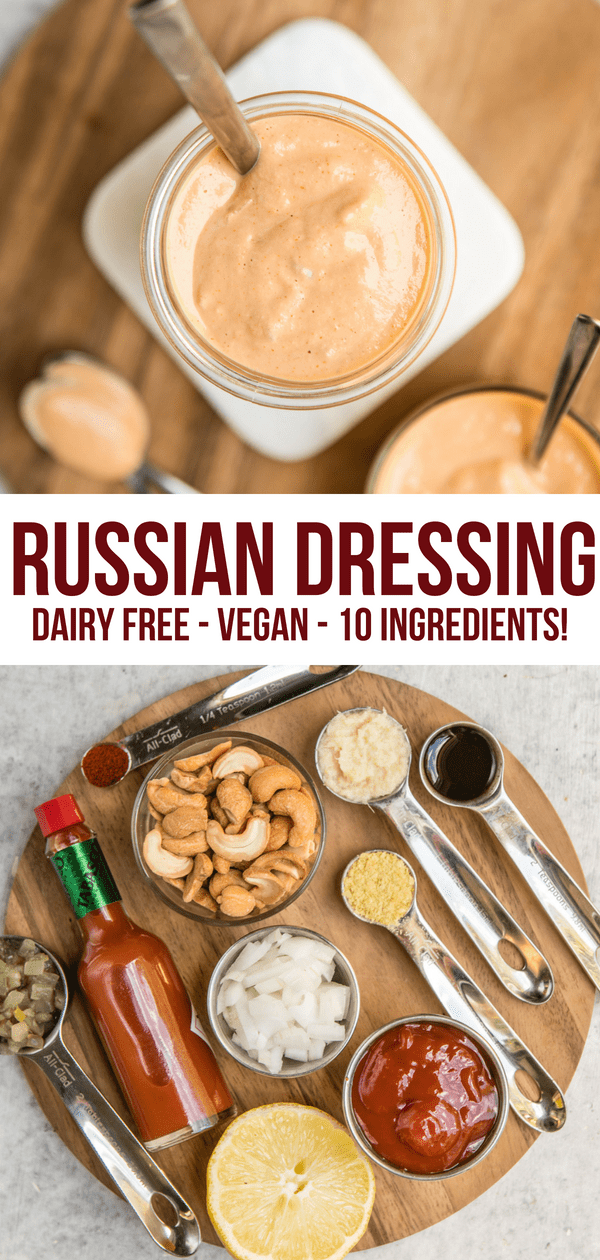 This Vegan Russian Dressing is Oil-Free, Tasty, and made with only 10 Ingredients! Perfect on salads or as a spread with sandwiches. #russiandressing #vegan #plantbased #saladdressing #vegansalad #oilfree #glutenfree via frommybowl.com