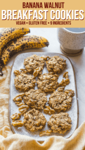 These Banana Oatmeal Breakfast Cookies are easy to make, tasty, and perfect for breakfast on-the-go! They're Vegan, Gluten-Free, and full of fiber, complex carbs, and healthy fats to keep you full. #breakfastcookies #oatmeal #banana #vegan #glutenfree #plantbased #mealprep #veganbreakfast #budgetfriendly via frommybowl.com