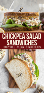 This Chickpea Salad Sandwich is truly the Ultimate! Loaded with chickpeas, crunchy veggies, slivered almonds, & a tangy oil-free mayo, it's a perfect lunch or on-the-go-meal. #vegan #plantbased #chickpeasalad #sandwich #veganchickpeasalad #vegansandwich #glutenfree #oilfree #mealprep #lunch #onthego via frommybowl.com