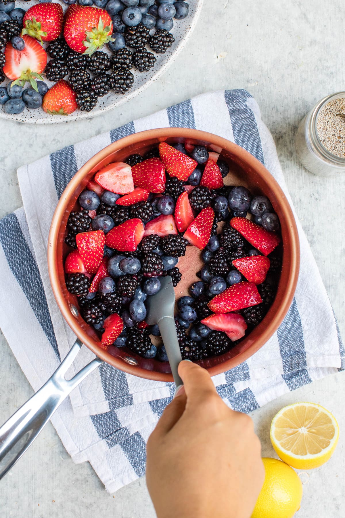 initial uncooked berries in pan