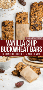 A healthy alternative to store-bought bars, these Vanilla Chip Buckwheat Bars are Vegan, Gluten-Free, Oil-Free, and made with only 7 ingredients! #VYAOnTheGo #vegan #plantbased #glutenfree #granolabars #buckwheat #mealprep #oilfree via frommybowl.com