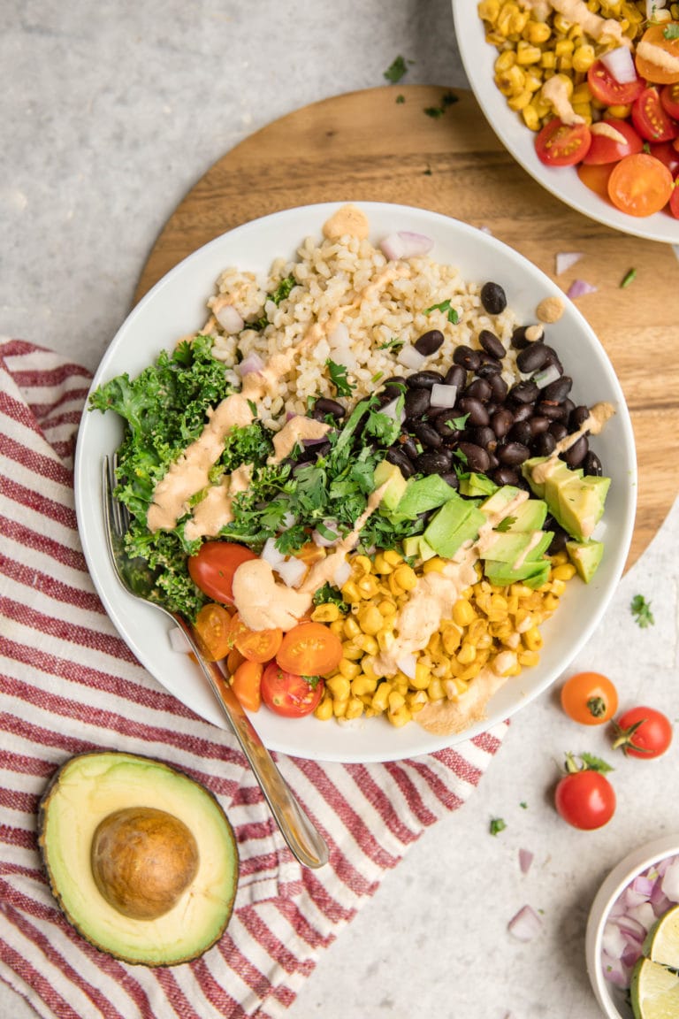 Chipotle Black Bean Burrito Bowls with Seared Corn - From My Bowl