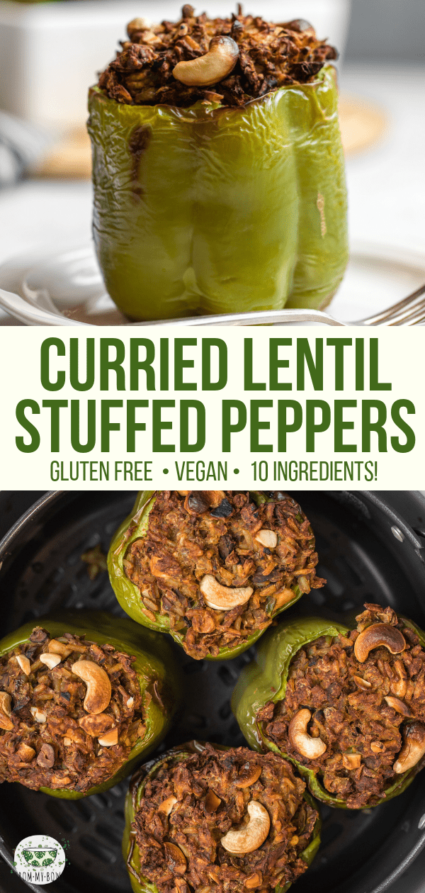 These Curried Lentil Stuffed Peppers are Gluten-Free, Vegan, and Healthy. Plus they're made in a Pressure Cooker for an even faster weeknight dinner. #vegan #plantbased #stuffedpeppers #curry #glutenfree #vegetarian | frommybowl.com