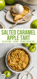 This Salted Caramel Apple Tart is Vegan, Gluten-Free, and Refined Sugar-Free, but you won’t notice! A perfect fall or winter dessert for sharing with friends and family. #appletart #applepie #vegan #glutenfree #plantbased #grainfree #saltedcaramel #veganpie via frommybowl.com