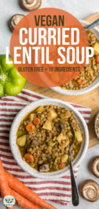 This Curried Lentil Soup is thick, hearty, and perfect for a chilly day. It's full of nourishing Vegetables, Spices, and Plant-Based Protein. #vegan #plantbased #glutenfree #soup #lentilsoup #lentils #curry | frommybowl.com
