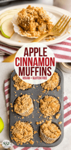Loaded with Apples and a sweet Crumble topping, you won't believe these fluffy Apple Cinnamon Muffins are Vegan, Gluten-Free, and Refined Sugar-Free! #vegan #glutenfree #plantbased #applecinnamonmuffins #apple #muffins | frommybowl.com