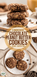 These No Bake Peanut Butter Chocolate Cookies are ready in less than 15 minutes and require only 3 ingredients! A rich and yummy Gluten-Free & Vegan treat. #vegan #glutenfree #chocolate #peanutbutter #cookie #nobake | frommybowl.com