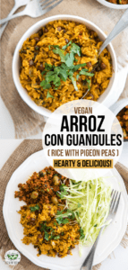 Creamy, hearty, and flavorful, this Vegan Arroz con Guandules is a classic Puerto Rican dish. Perfect as a side, but also delicious enough for a main! #vegan #glutenfree #plantbased #arrozconguandules #pigeonpeas | frommybowl.com