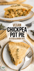 Hearty and Cozy, this Chickpea Pot Pie has a flaky crust, lots of veggies, a creamy sauce, and plenty of plant-based protein thanks to Chickpeas!