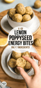 Zesty, Creamy, and full of Flavor, these Lemon Poppyseed Energy Bites are made with only 7 healthy ingredients! A quick & easy on-the-go snack. #vegan #glutenfree #lemon #poppyseed #energybites | frommybowl.com