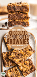 Not only are these Peanut Butter Brownies fudgy, decadent, and delicious, but they're also Vegan, Gluten-Free, and made from only 9 healthy ingredients! #vegan #glutenfree #plantbased #brownies #peanutbutter | Frommybowl.com