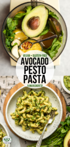 Bright and delicious, this Avocado Pesto Pasta is packed with fresh Herbs, creamy Avocado, and Nutritional Yeast for a totally healthy & plant-based sauce! #vegan #plantbased #pesto #pasta #avocado #glutenfree | frommybowl.com