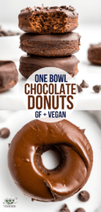These fluffy Chocolate Donuts are made in only one bowl and baked instead of fried! A yummy Gluten-Free, Vegan, and Oil-Free healthy treat. #vegan #plantbased #glutenfree #chocolate #donuts #dessert | frommybowl.com
