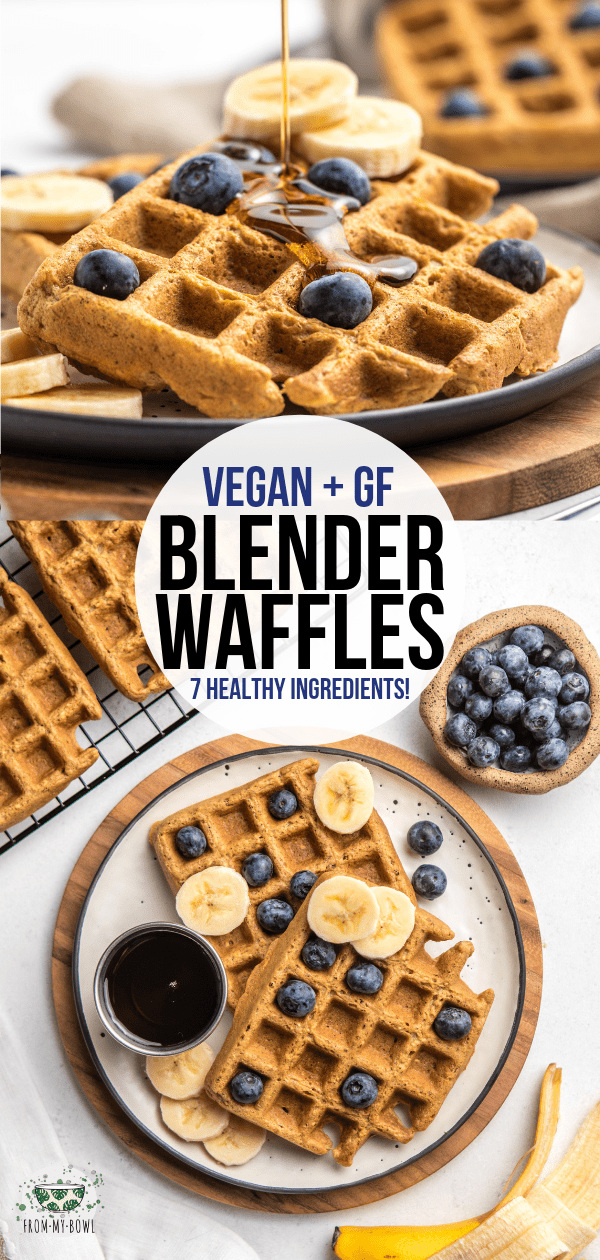 These Vegan Blender Waffles are healthy, hearty, and made with only 7 plant-based ingredients! A no-fuss weekend breakfast that's also great for meal prep.