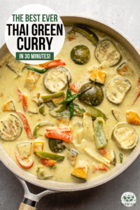 This Vegan Thai Green Curry is simply the best! Fresh, crispy veggies simmer in a rich and fragrant broth to create this spicy and satisfying dish. #greencurry #thaicurry #vegancurry #plantbased #oilfree | frommybowl.com