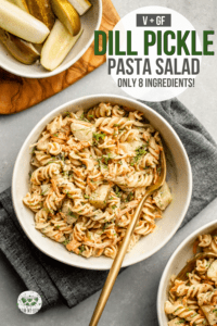 Tangy, garlicky, and slightly creamy, this Dill Pickle Pasta salad is great for barbecues, picnics and more! Vegan, Gluten-Free, and Oil-Free. #pastasalad #dillpickle #vegan #glutenfree #picnic | frommybowl.com