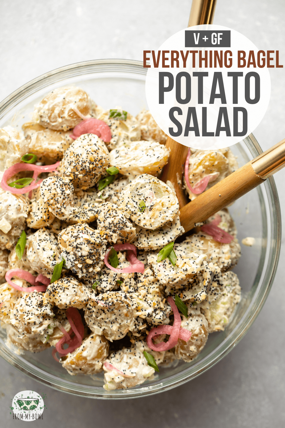 The Classic Potato Salad gets an upgrade with Pickled Red Onions and Everything Bagel Seasoning in this creamy, tangy, and delicious plant-based recipe. #potatosalad #everythingbagel #vegan #plantbased #oilfree | frommybowl.com