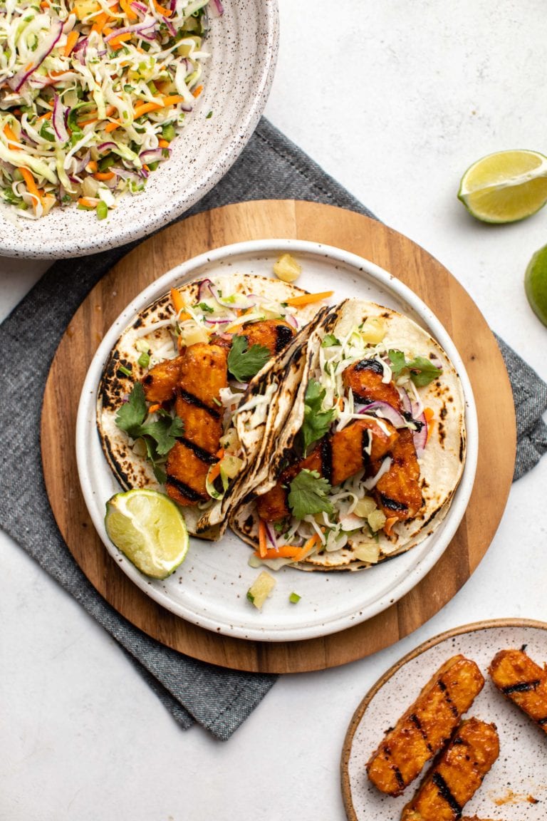 BBQ Tempeh Tacos with Pineapple Coleslaw - From My Bowl