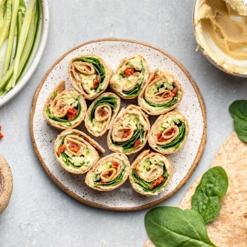 Hummus Pinwheels with Cucumber & Sun-dried Tomatoes - From My Bowl