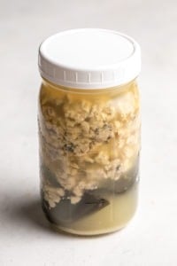 tempeh and kombu marinating in glass jar